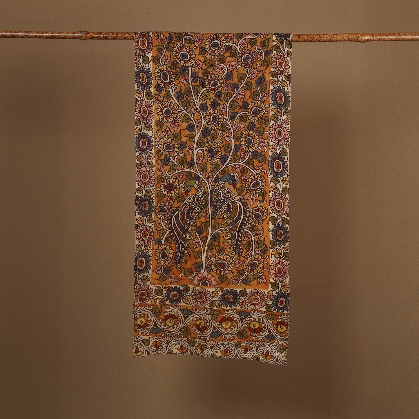  Orange Handpainted Cotton Kalamkari Stole Online
