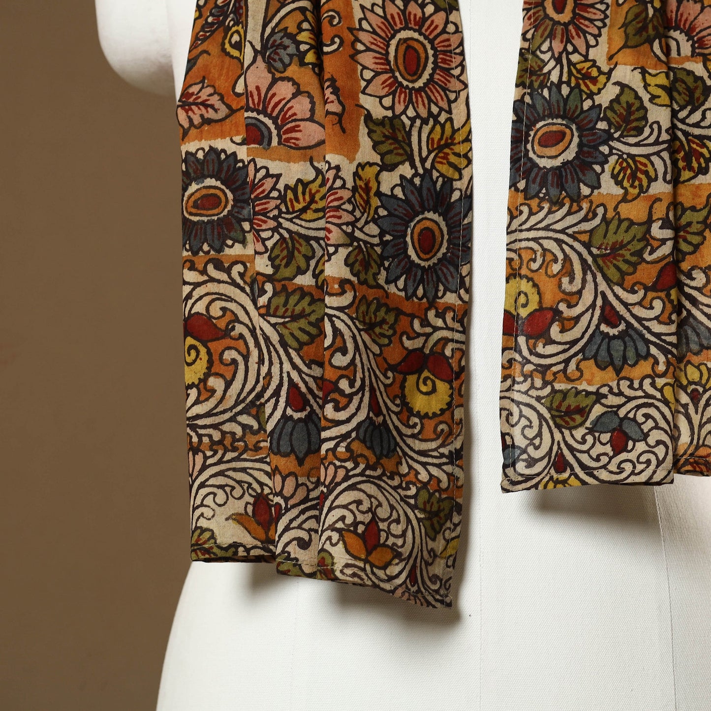  Orange Handpainted Cotton Kalamkari Stole Online