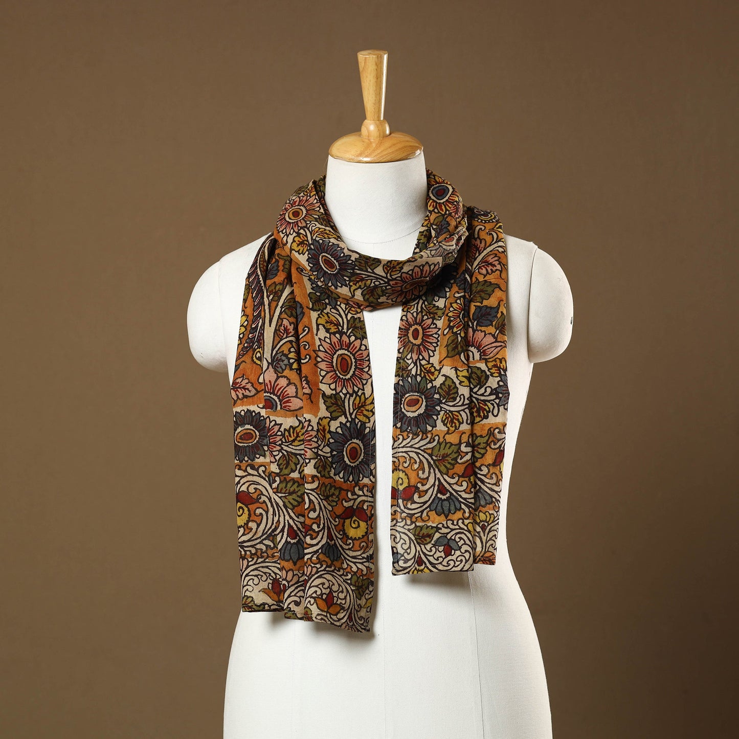  Orange Handpainted Cotton Kalamkari Stole Online