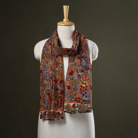 Orange - handpainted cotton kalamkari stole 28 - handcrafted