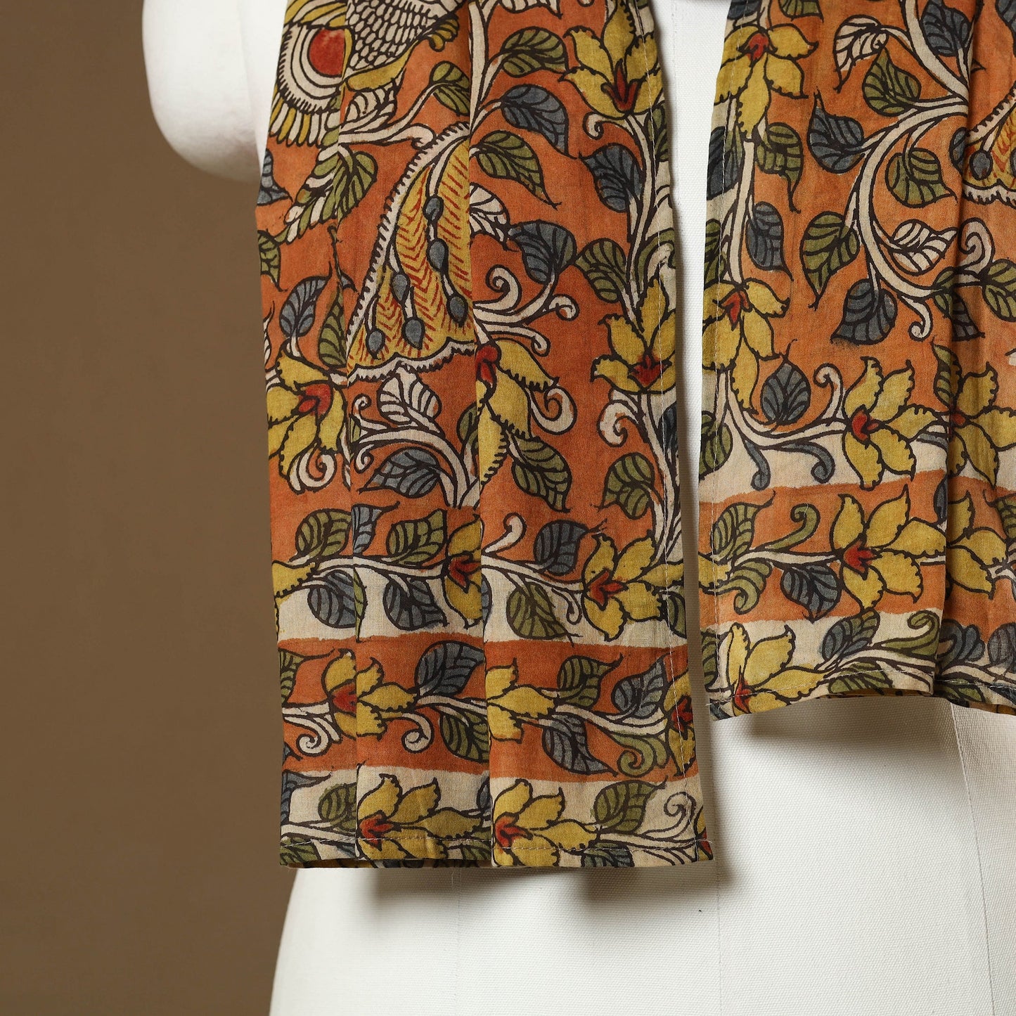  Orange Handpainted Cotton Kalamkari Stole Online