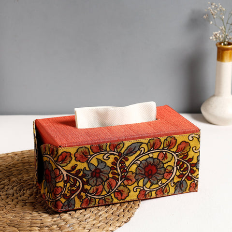 Orange Handpainted Kalamkari Natural Dyed Cotton Tissue Box 