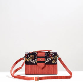 Orange Handpainted Kalamkari Natural Dyed Ghicha Silk Sling Bag