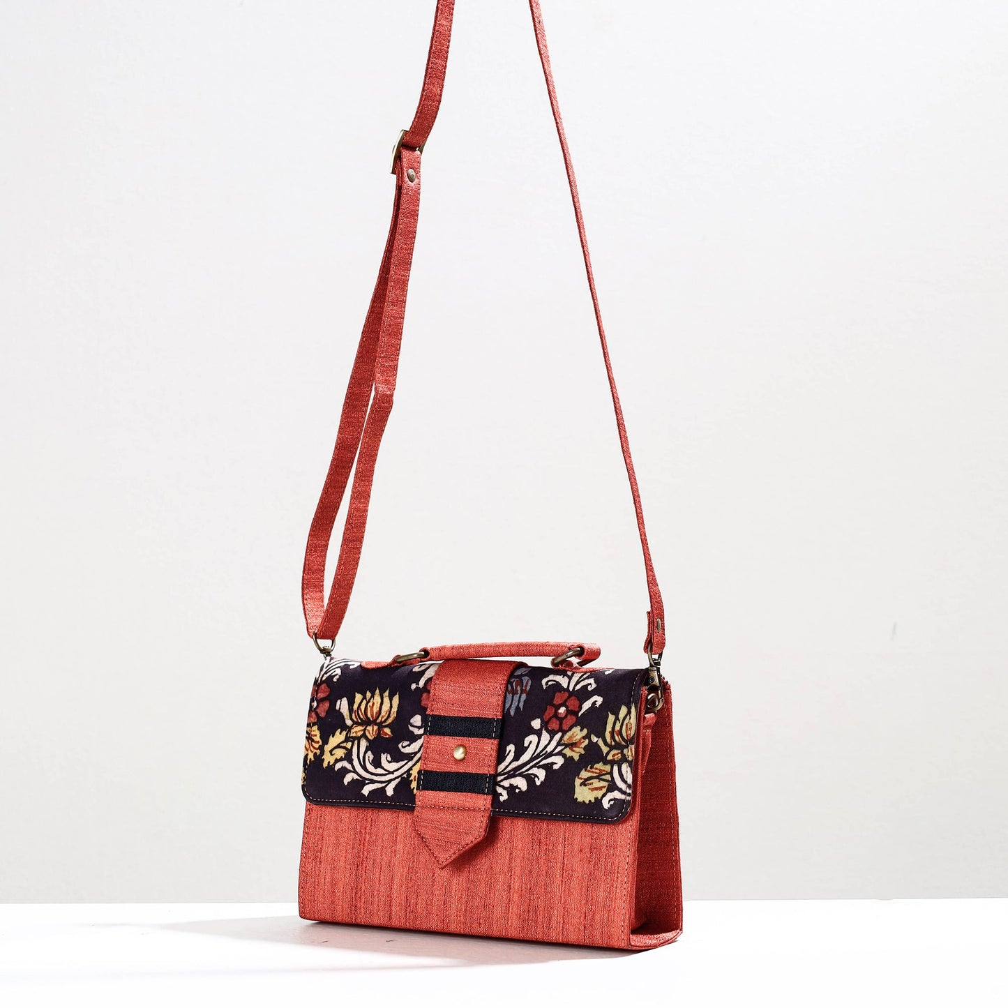 Orange Handpainted Kalamkari Natural Dyed Ghicha Silk Sling Bag