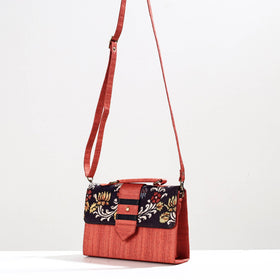 Orange Handpainted Kalamkari Natural Dyed Ghicha Silk Sling Bag