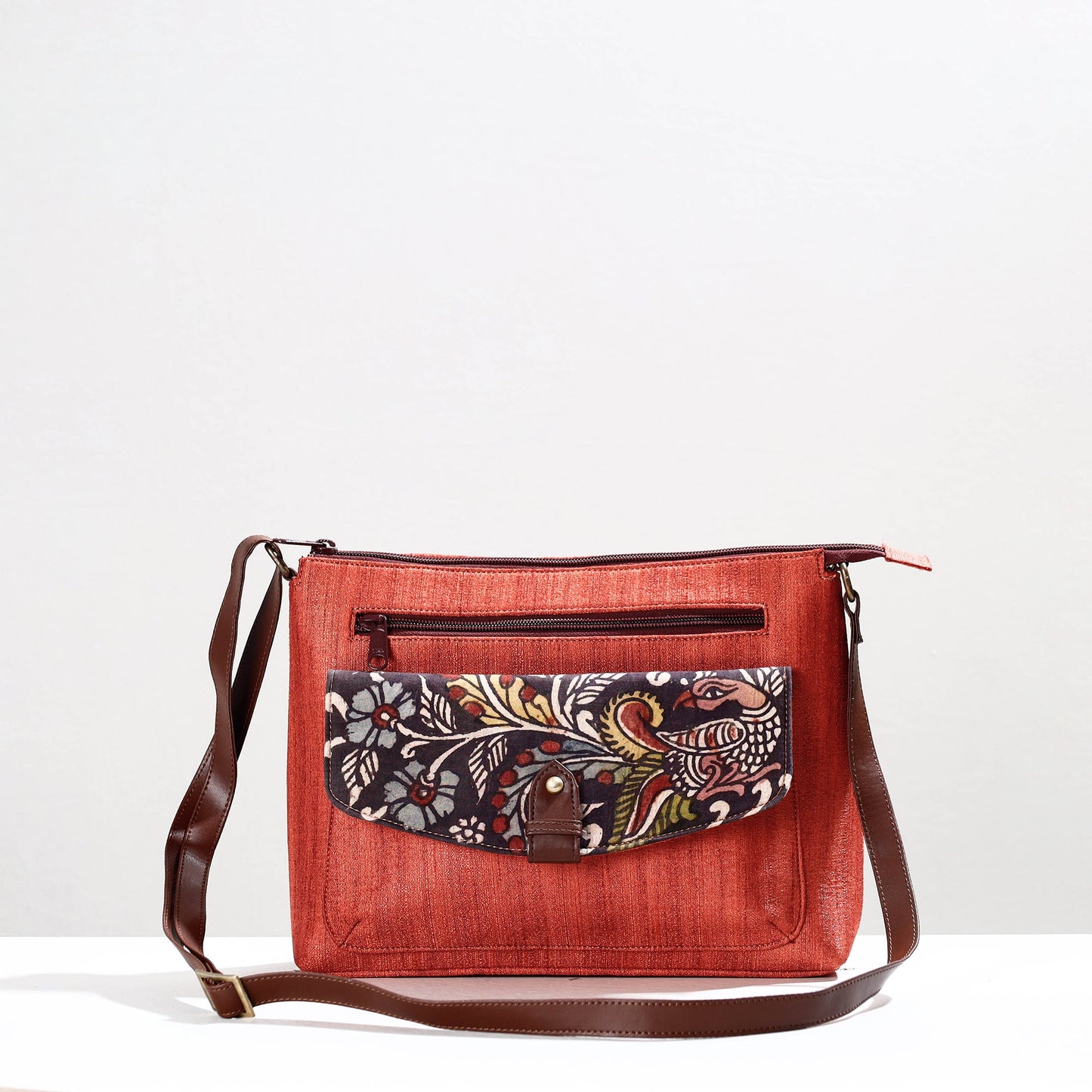  Handpainted Kalamkari Natural Dyed Ghicha Silk Sling Bag 