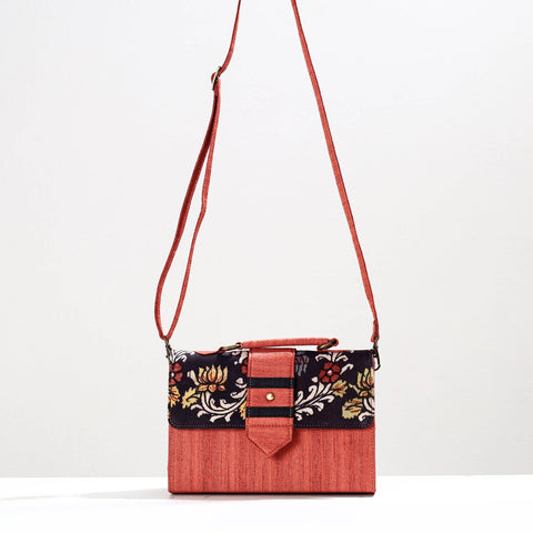 Orange Handpainted Kalamkari Natural Dyed Ghicha Silk Sling Bag
