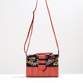 Orange Handpainted Kalamkari Natural Dyed Ghicha Silk Sling Bag