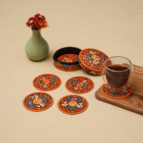 Orange - handpainted paper mache coaster with box (set