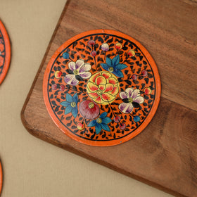 Orange - handpainted paper mache coaster with box (set