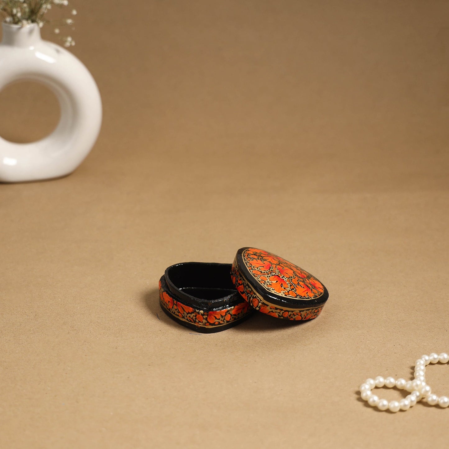 Orange - handpainted paper mache multipurpose box 18