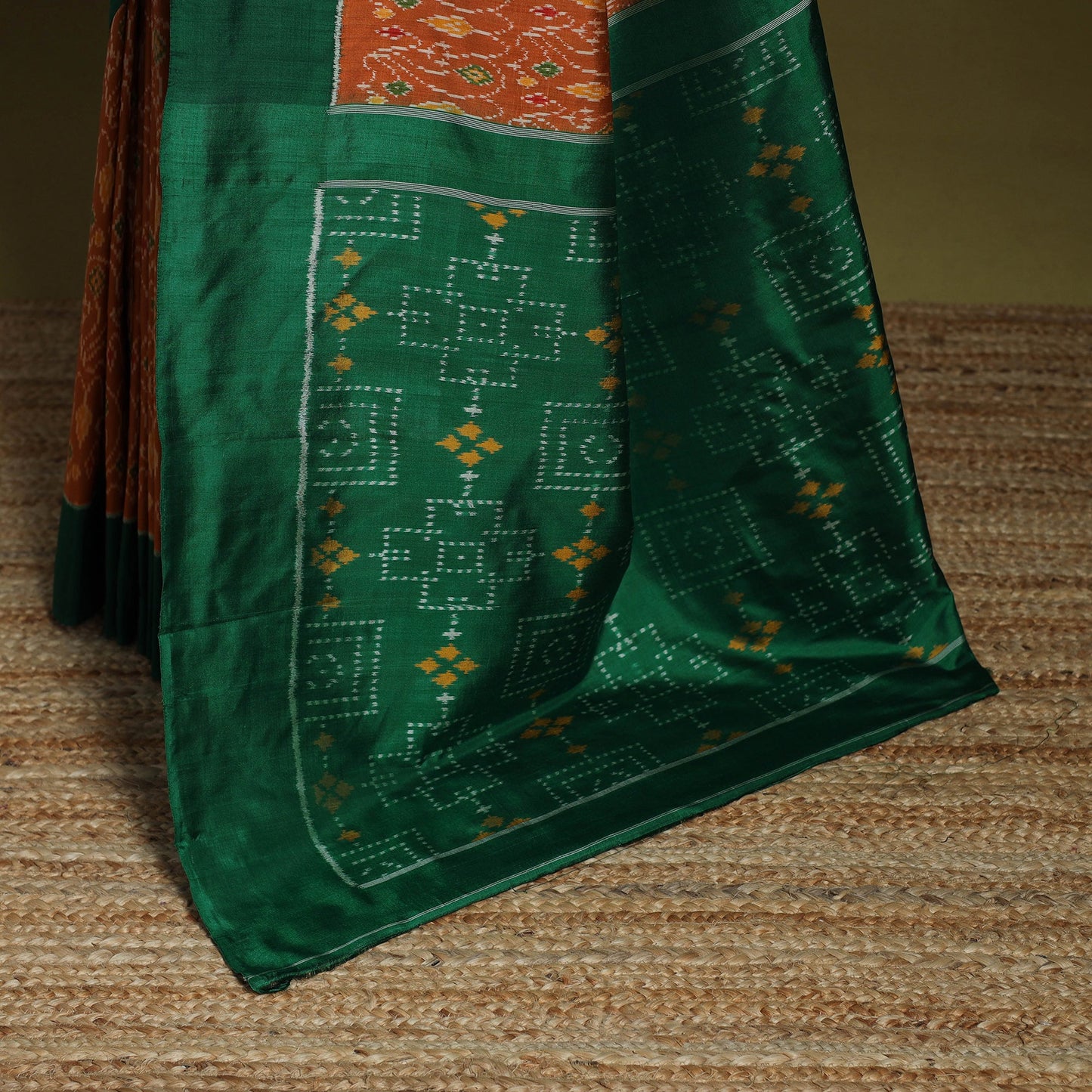 Orange - handspun handloom silk pochampally ikat saree 02