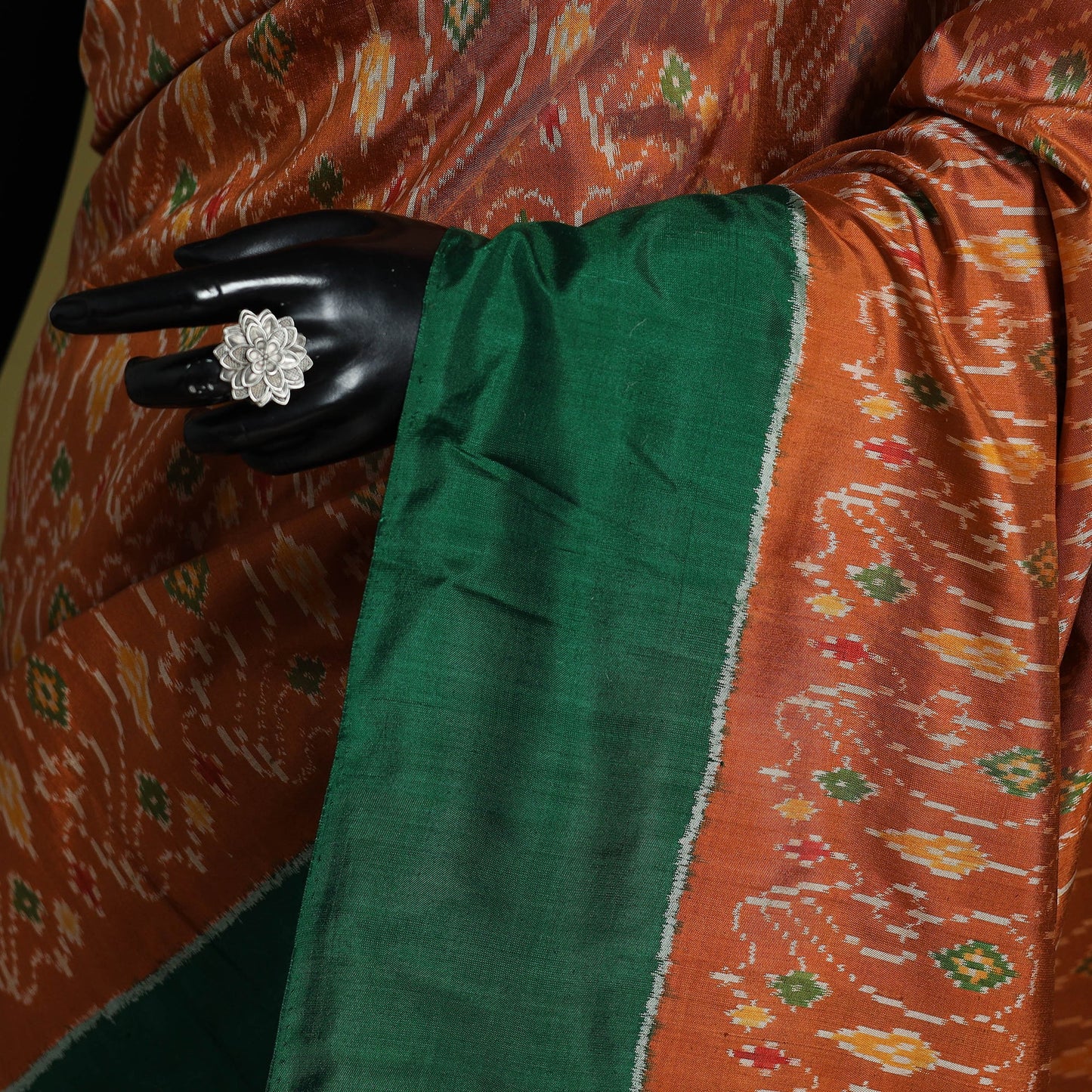 Orange - handspun handloom silk pochampally ikat saree 02