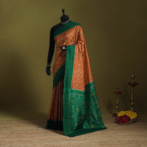 Orange - handspun handloom silk pochampally ikat saree 02