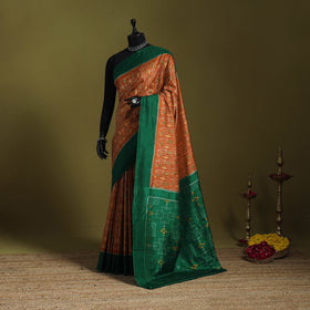 Orange - handspun handloom silk pochampally ikat saree 02