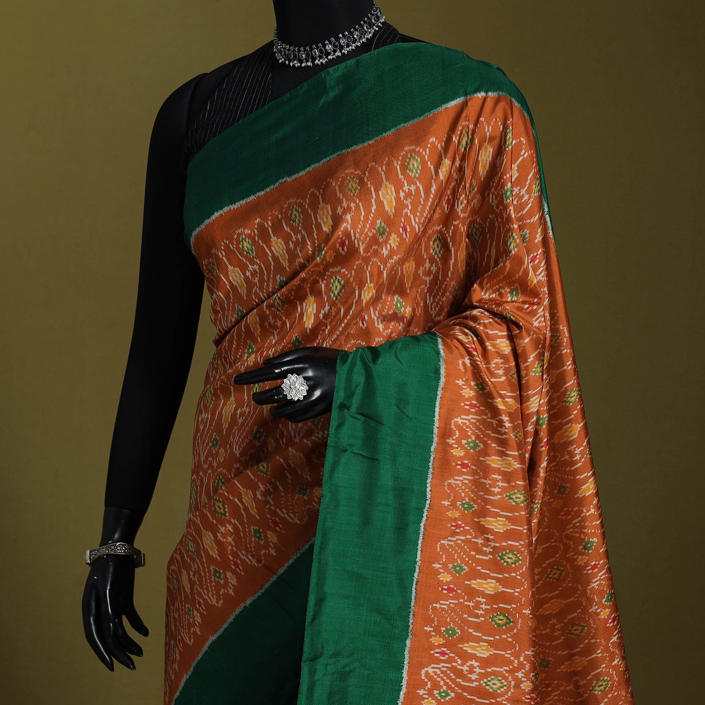 Orange - handspun handloom silk pochampally ikat saree 02