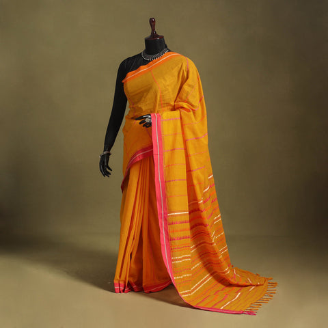 Orange - handwoven cotton begumpuri saree 04 - handcrafted