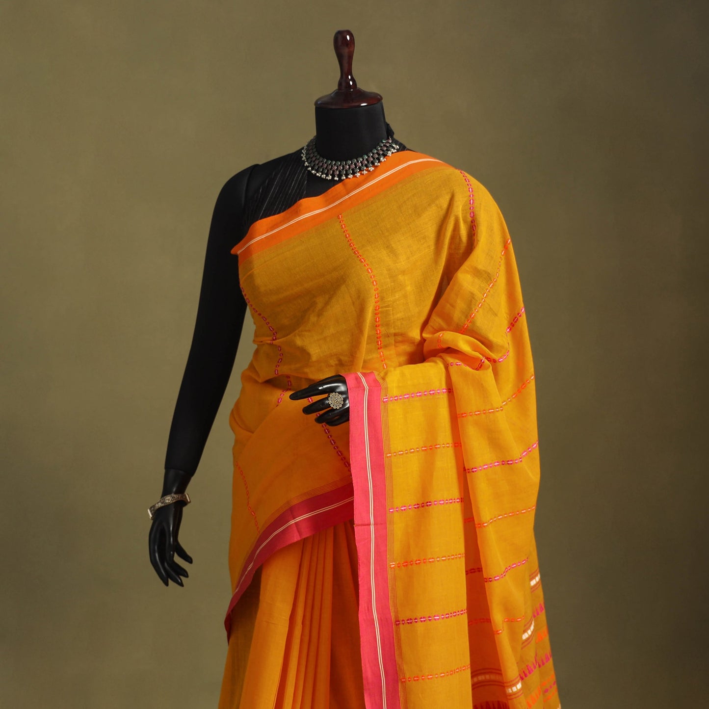 Orange - handwoven cotton begumpuri saree 04 - handcrafted