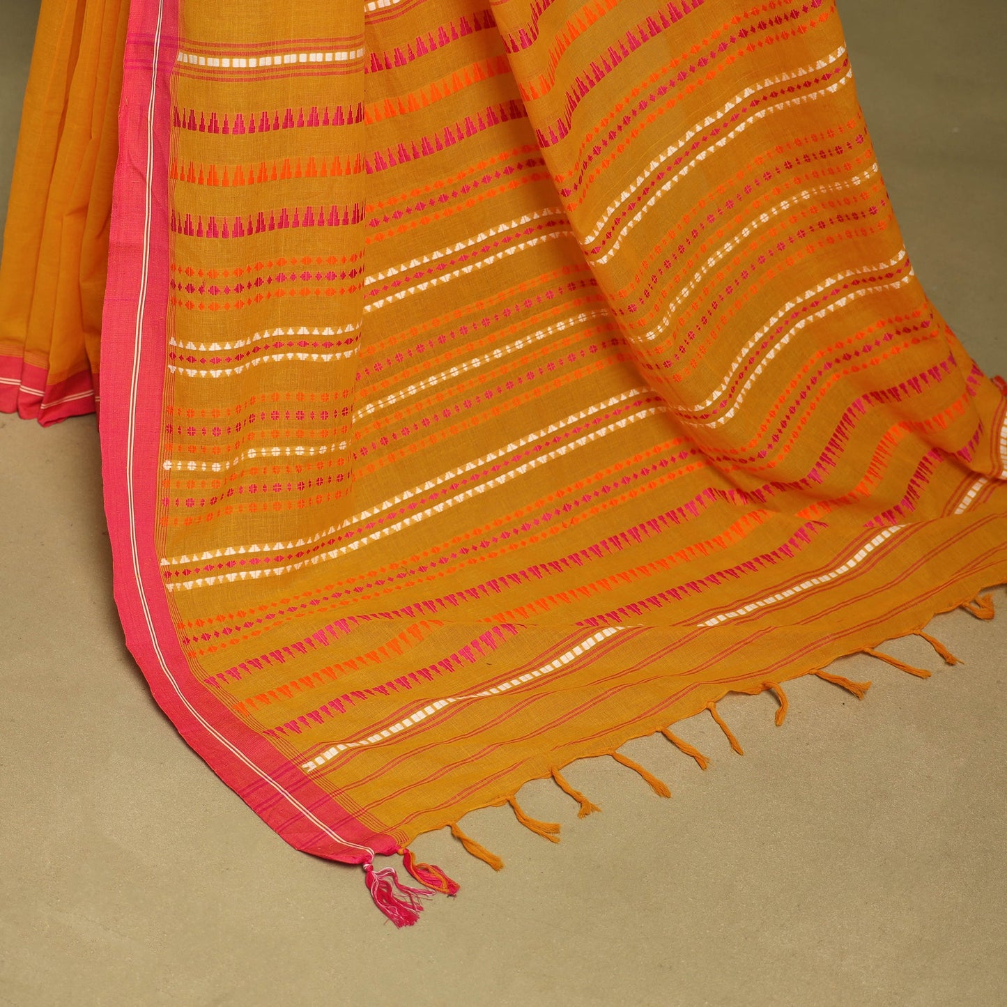 Orange - handwoven cotton begumpuri saree 04 - handcrafted