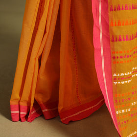 Orange - handwoven cotton begumpuri saree 04 - handcrafted