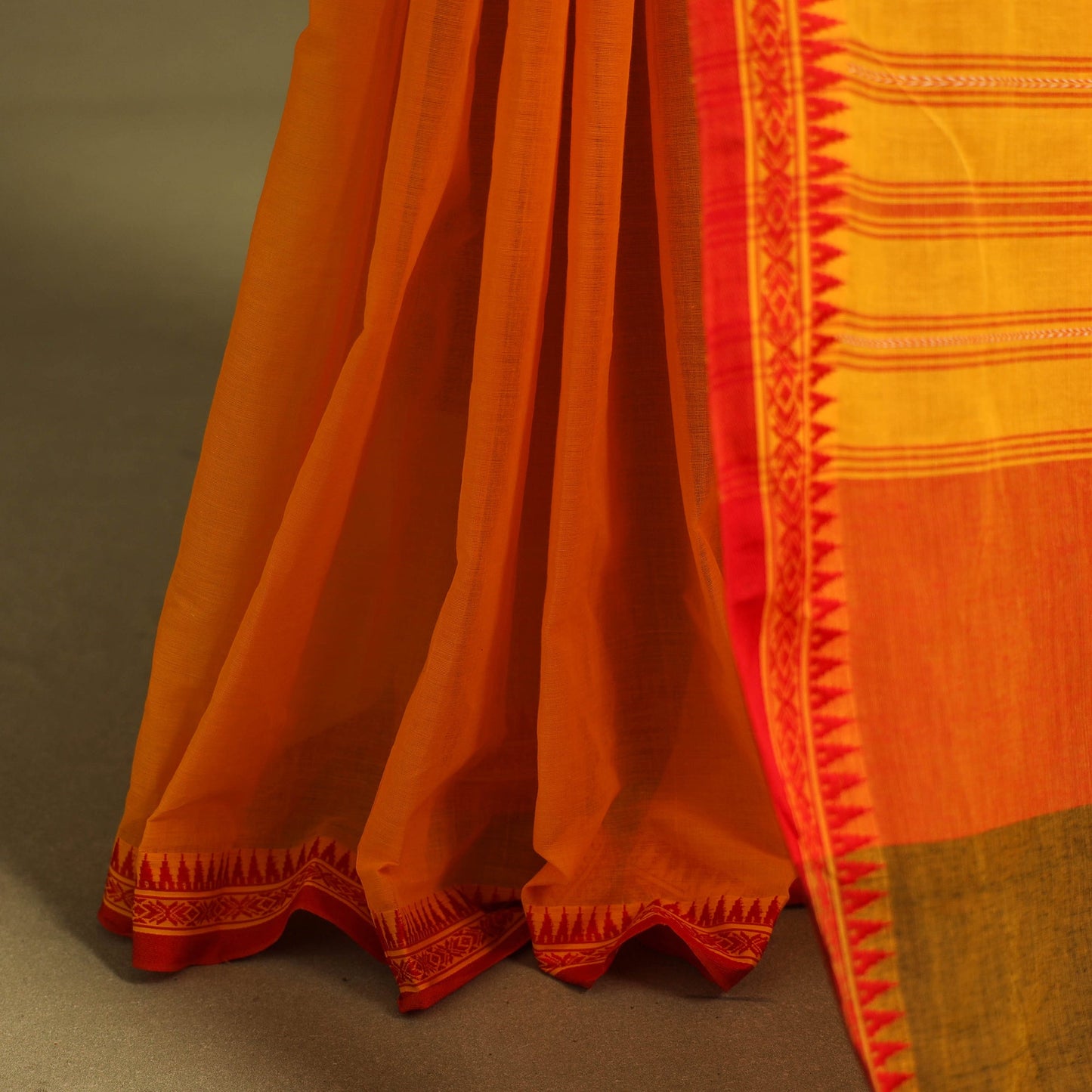 Orange - handwoven cotton begumpuri saree 25 - handcrafted
