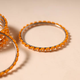 Orange - hapur flower beadwork bangles by aagaz (set of 6)