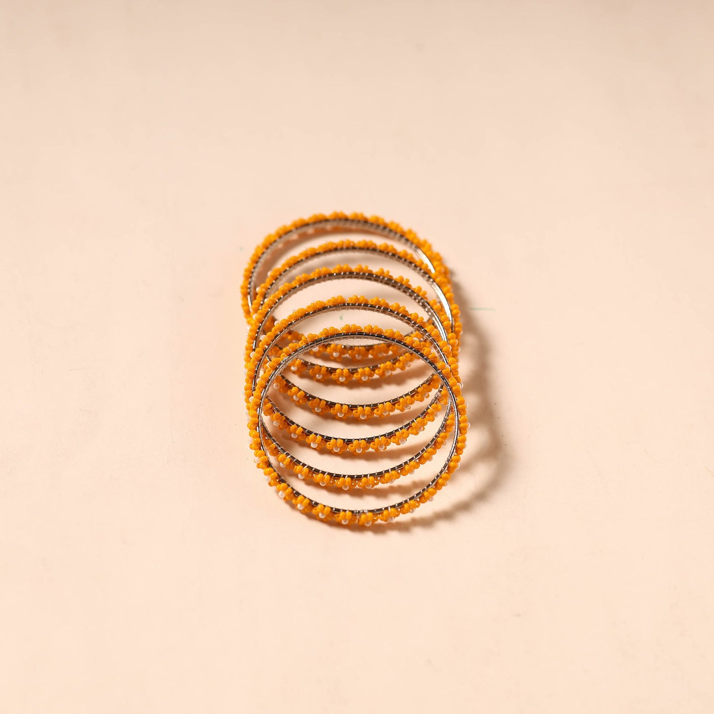 Orange - hapur flower beadwork bangles by aagaz (set of 6)