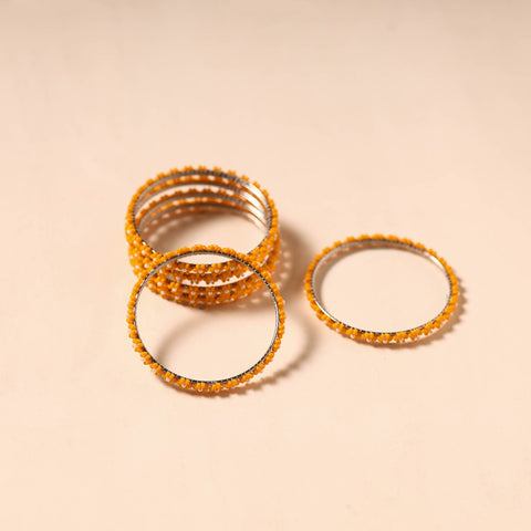 Orange - hapur flower beadwork bangles by aagaz (set of 6)