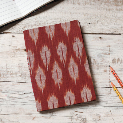 Orange - Ikat Fabric Cover Handmade Paper Notebook (7 x 5 in)