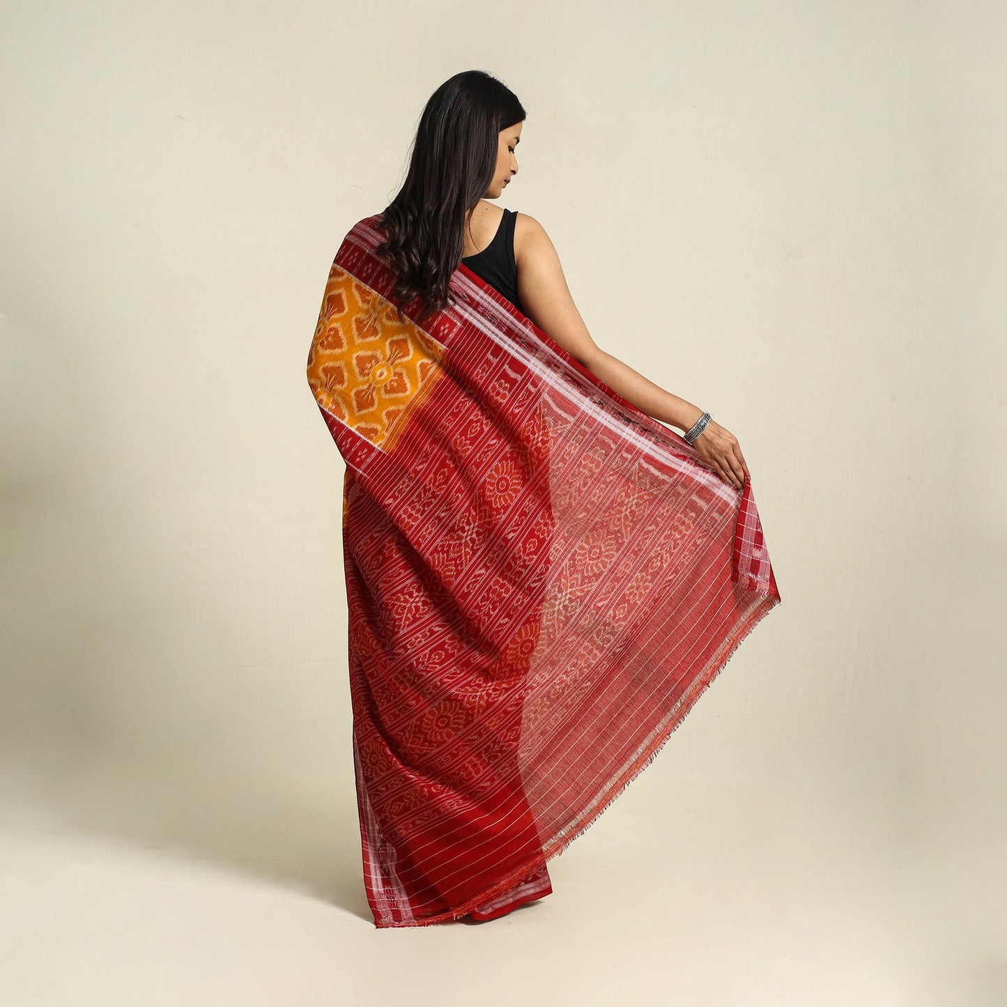 Orange - ikat handloom cotton sambalpuri saree 10