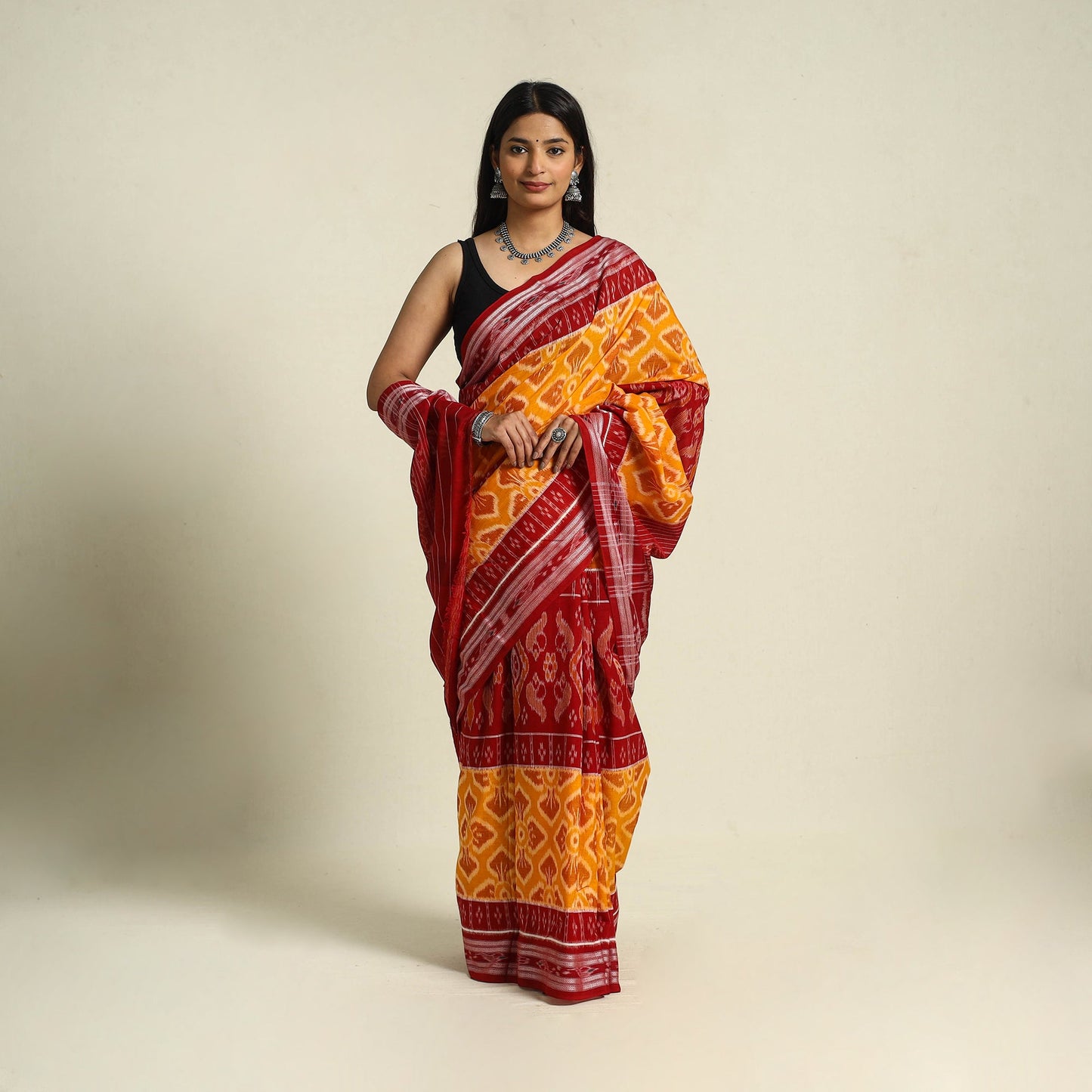 Orange - ikat handloom cotton sambalpuri saree 10