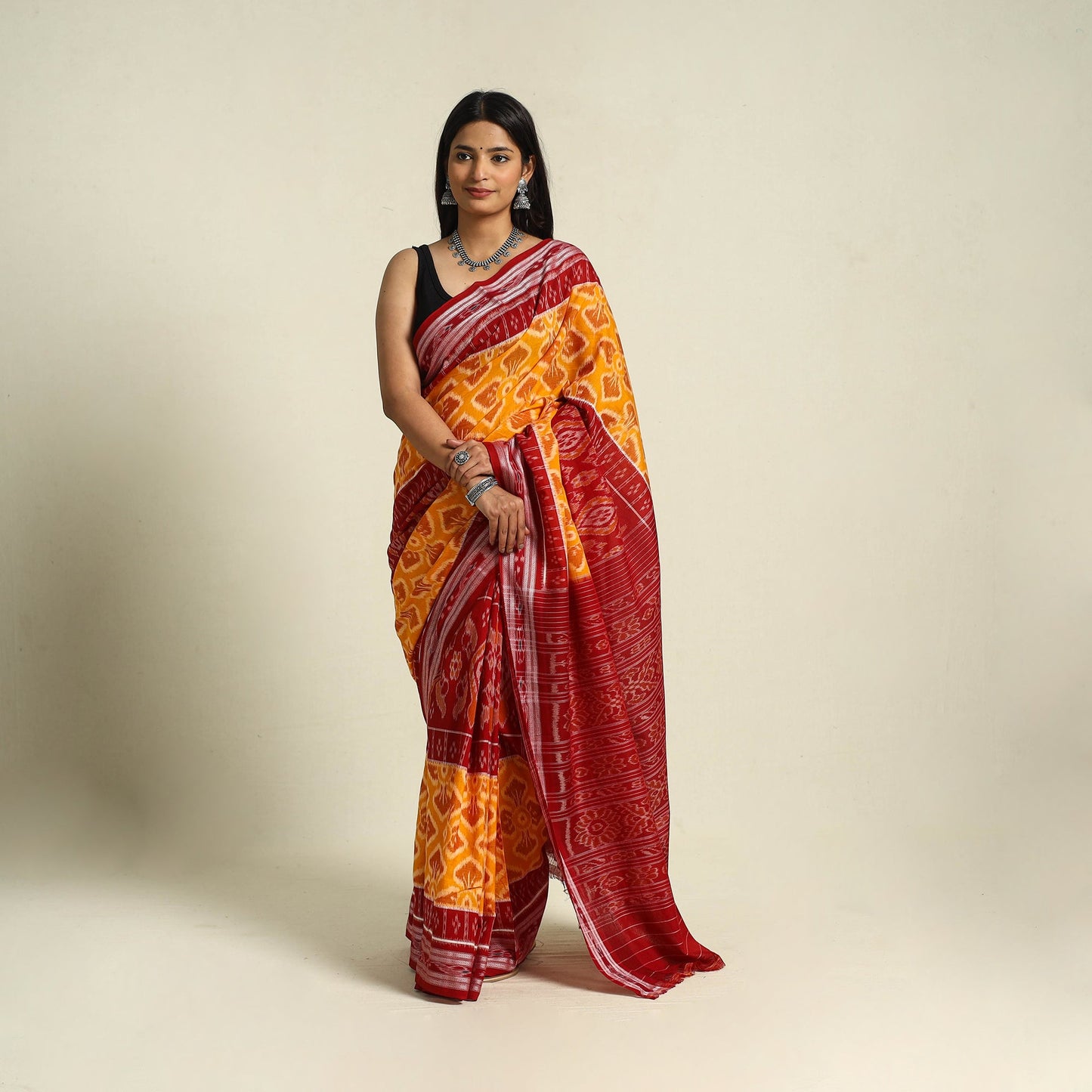 Orange - ikat handloom cotton sambalpuri saree 10
