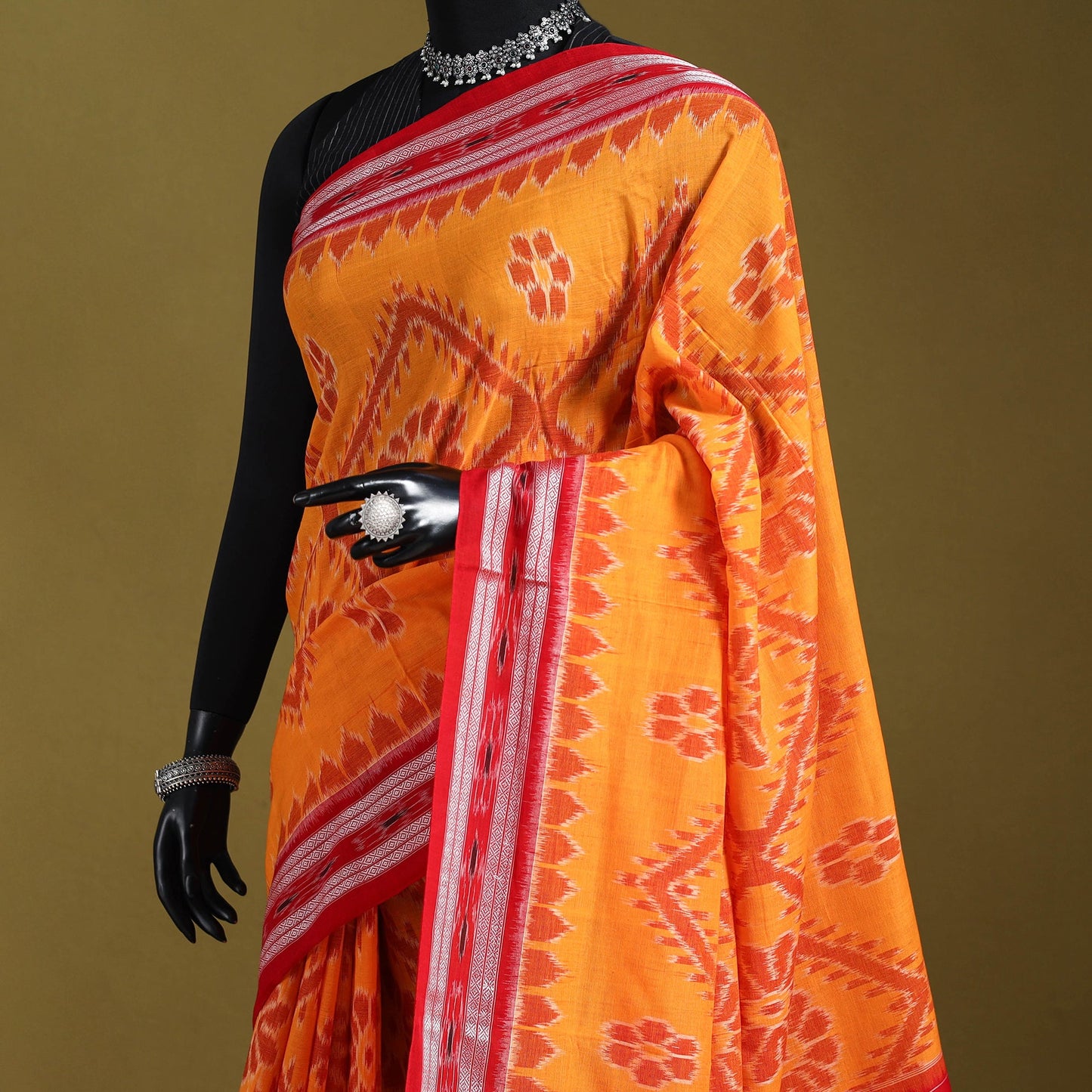 Orange - ikat handloom cotton sambalpuri saree 12