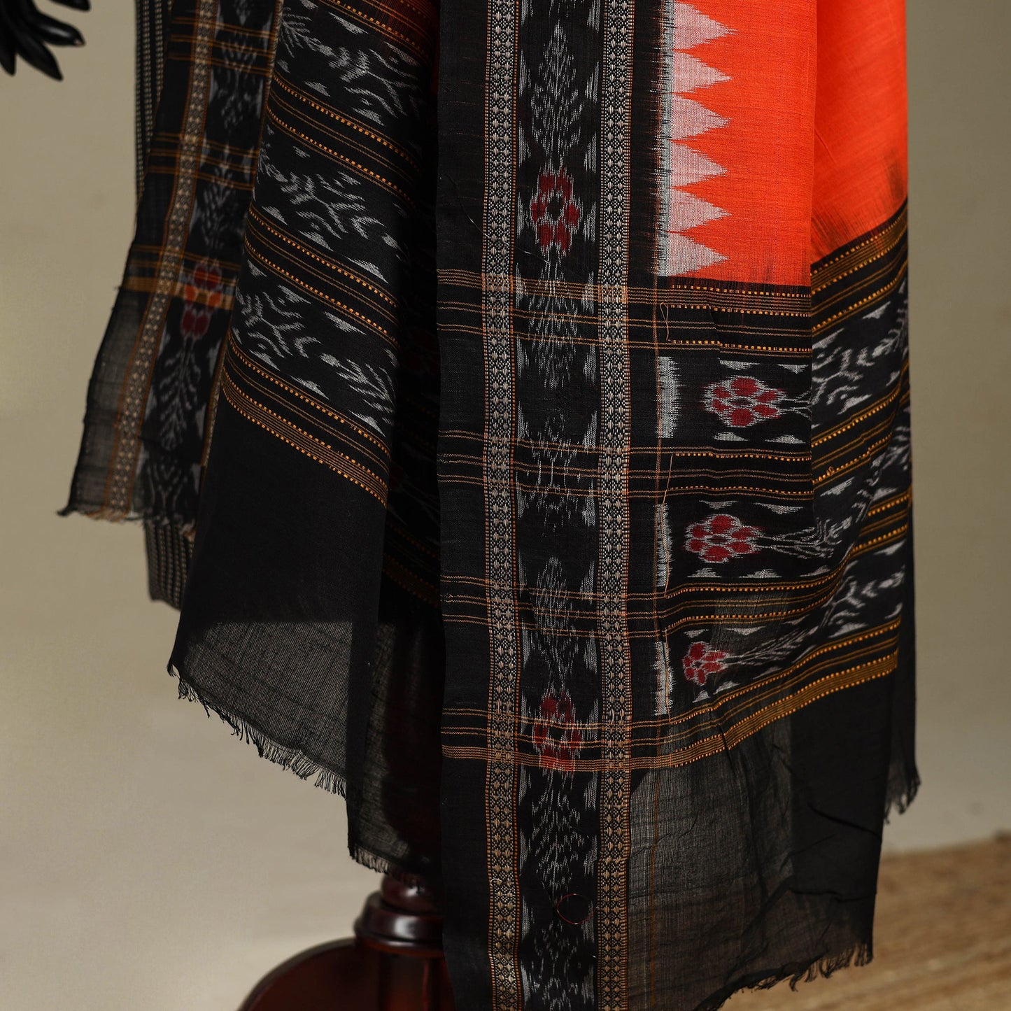 Orange - ikat weave cotton sambalpuri dupatta 30