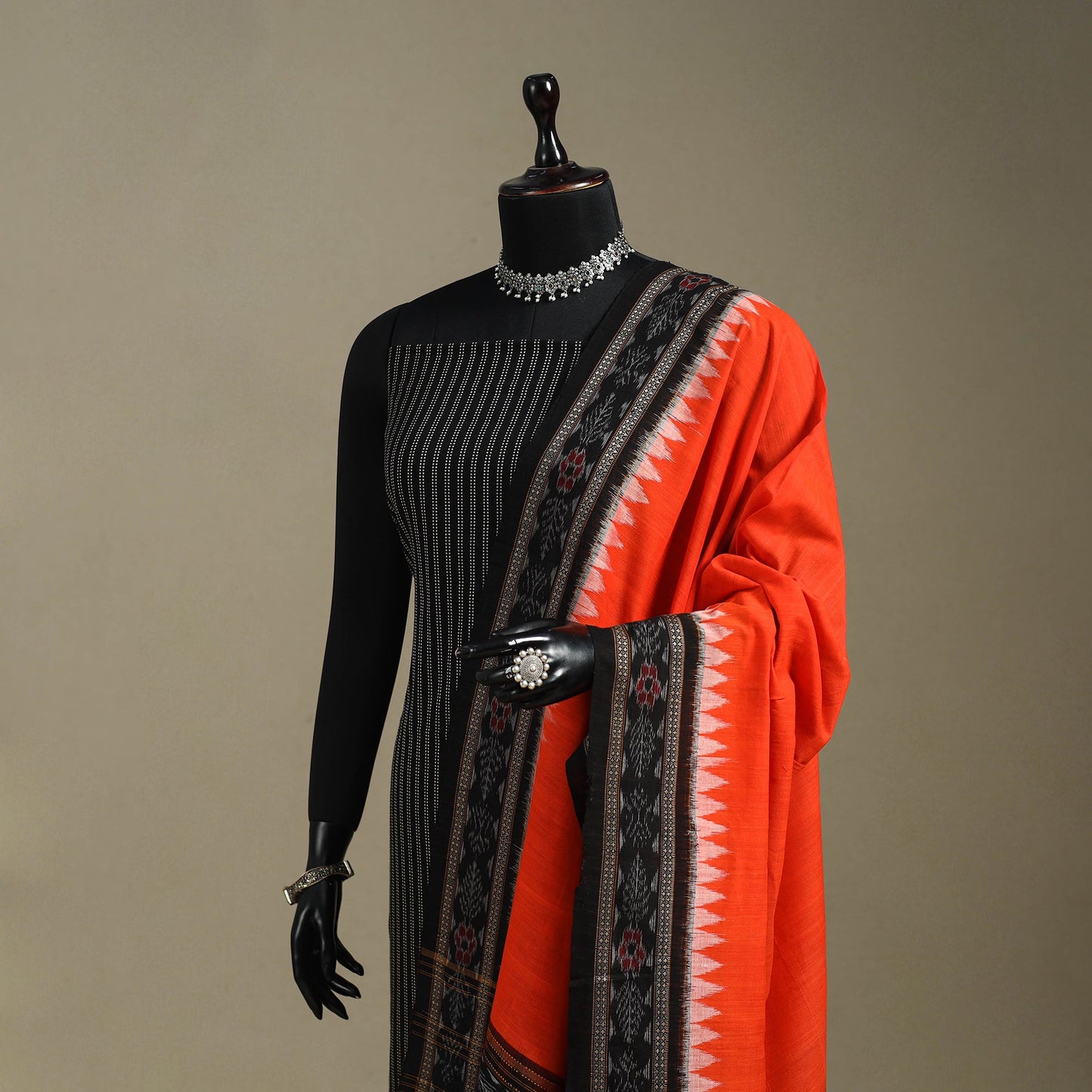 Orange - ikat weave cotton sambalpuri dupatta 30