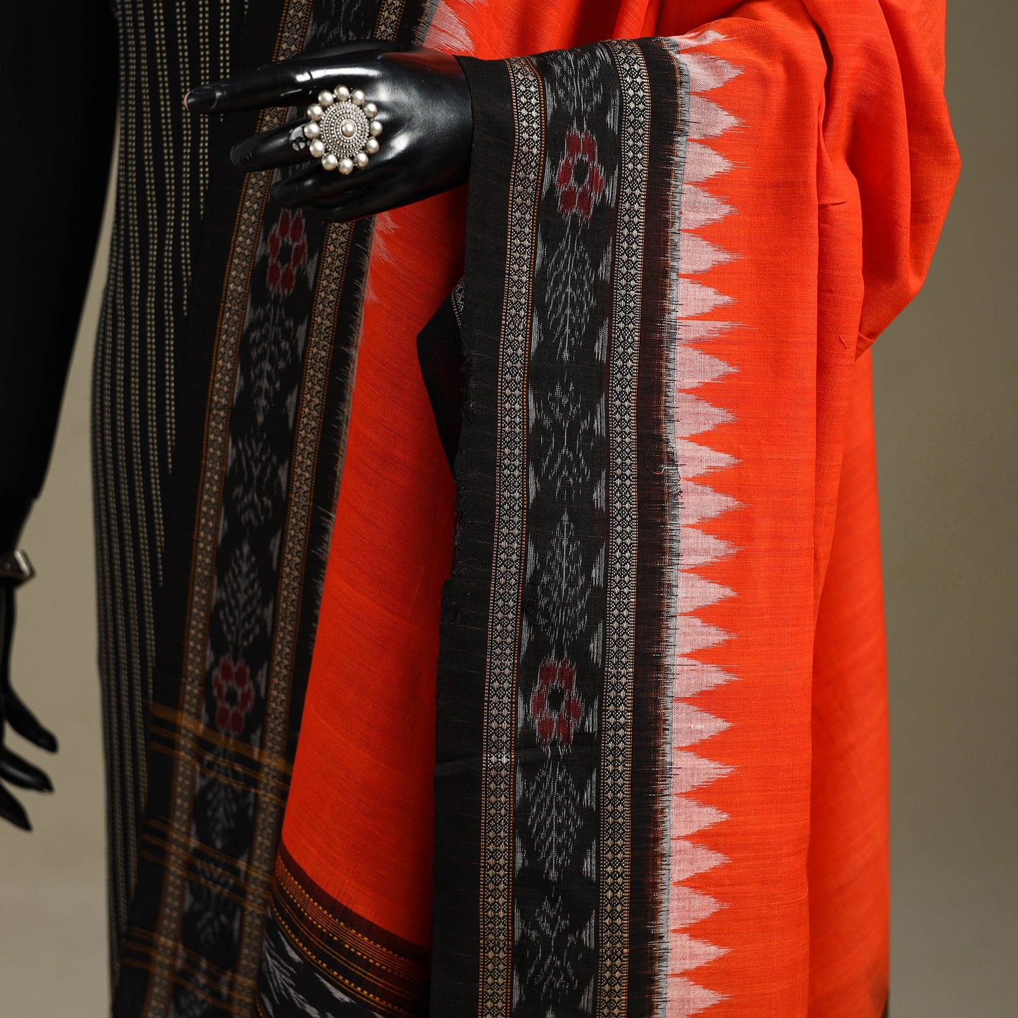 Orange - ikat weave cotton sambalpuri dupatta 30