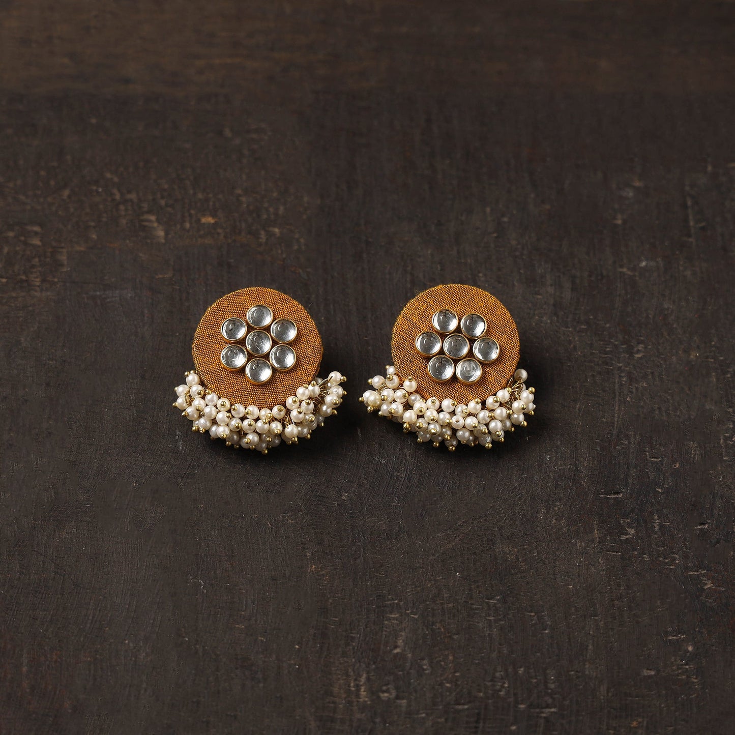 Orange - ishika fabart earrings with kundan & beads