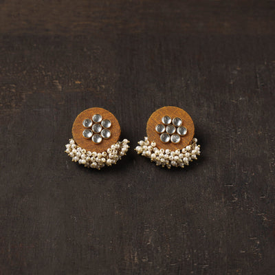Orange - ishika fabart earrings with kundan & beads