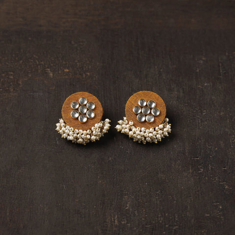 Orange - ishika fabart earrings with kundan & beads