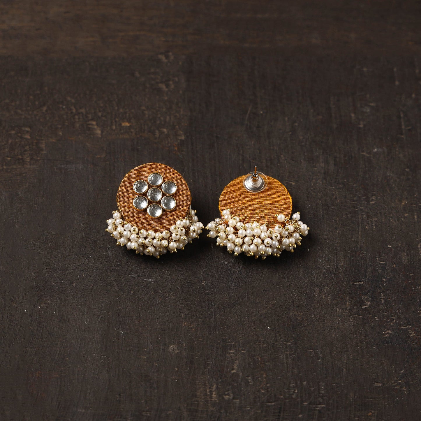 Orange - ishika fabart earrings with kundan & beads