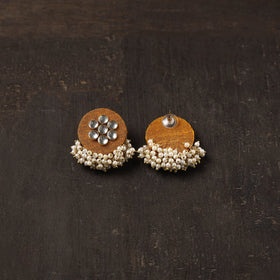 Orange - ishika fabart earrings with kundan & beads
