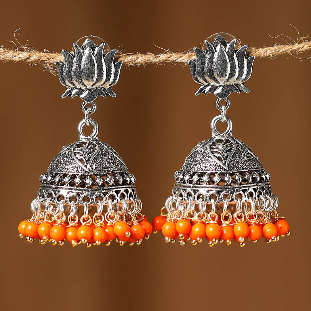 Orange - ishika german silver beaded jhumki earrings