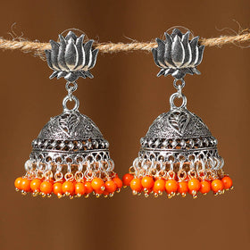 Orange - ishika german silver beaded jhumki earrings