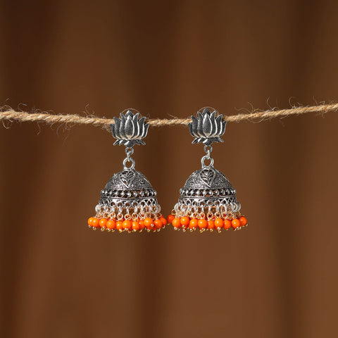 Orange - ishika german silver beaded jhumki earrings