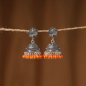 Orange - ishika german silver beaded jhumki earrings