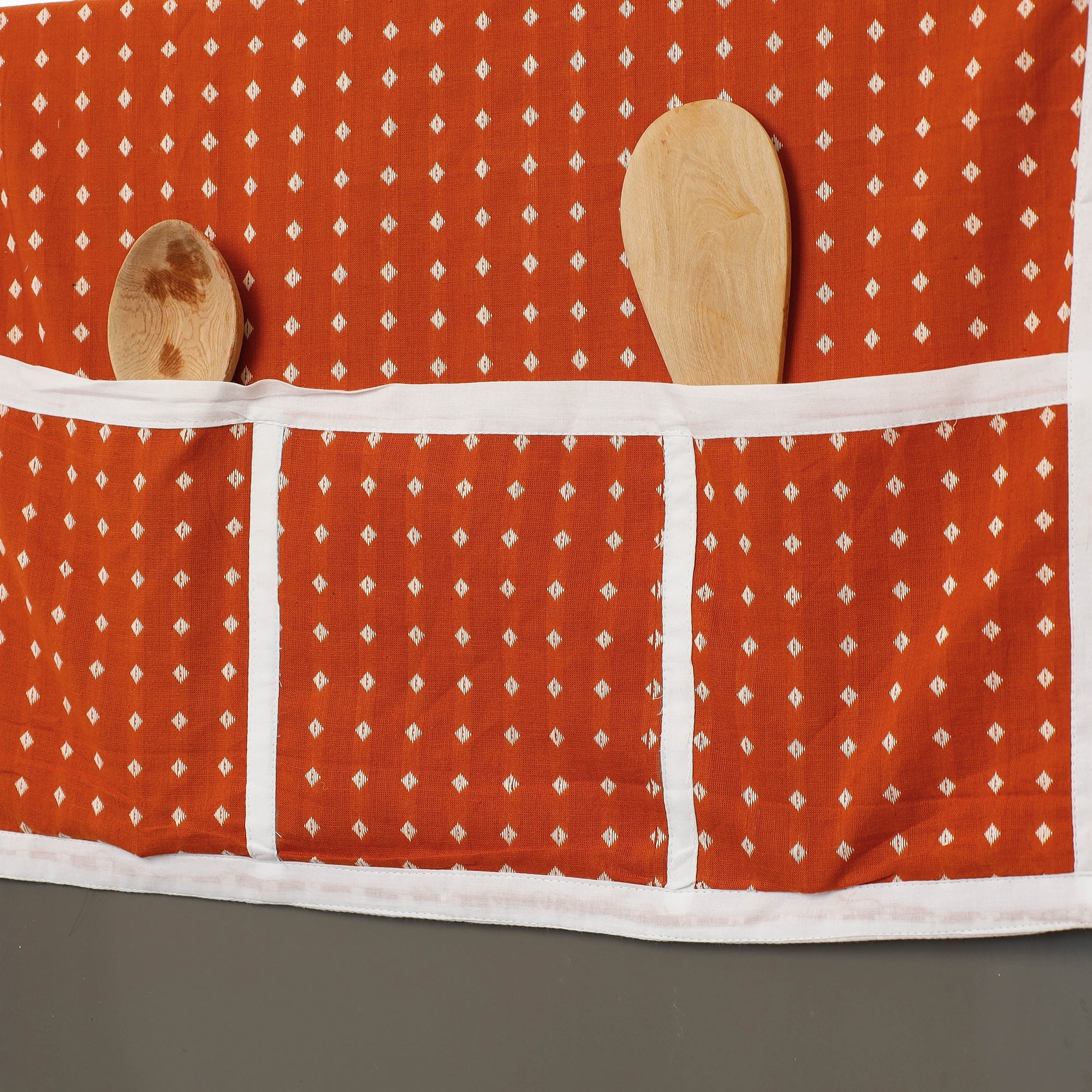 Orange Jacquard Cotton Fridge Top Cover with Multiple Pockets 