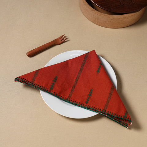  Orange Jacquard Cotton Hand Embroidery Table Napkin 08