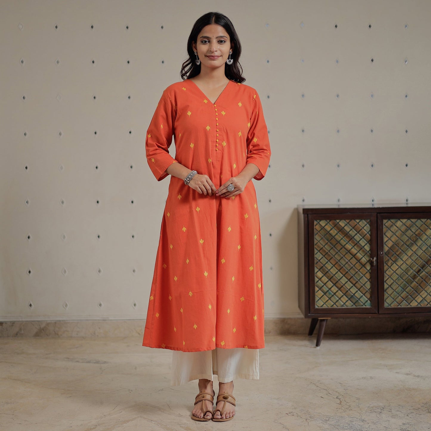 Buy Jacquard Cotton Long Kurta for Women