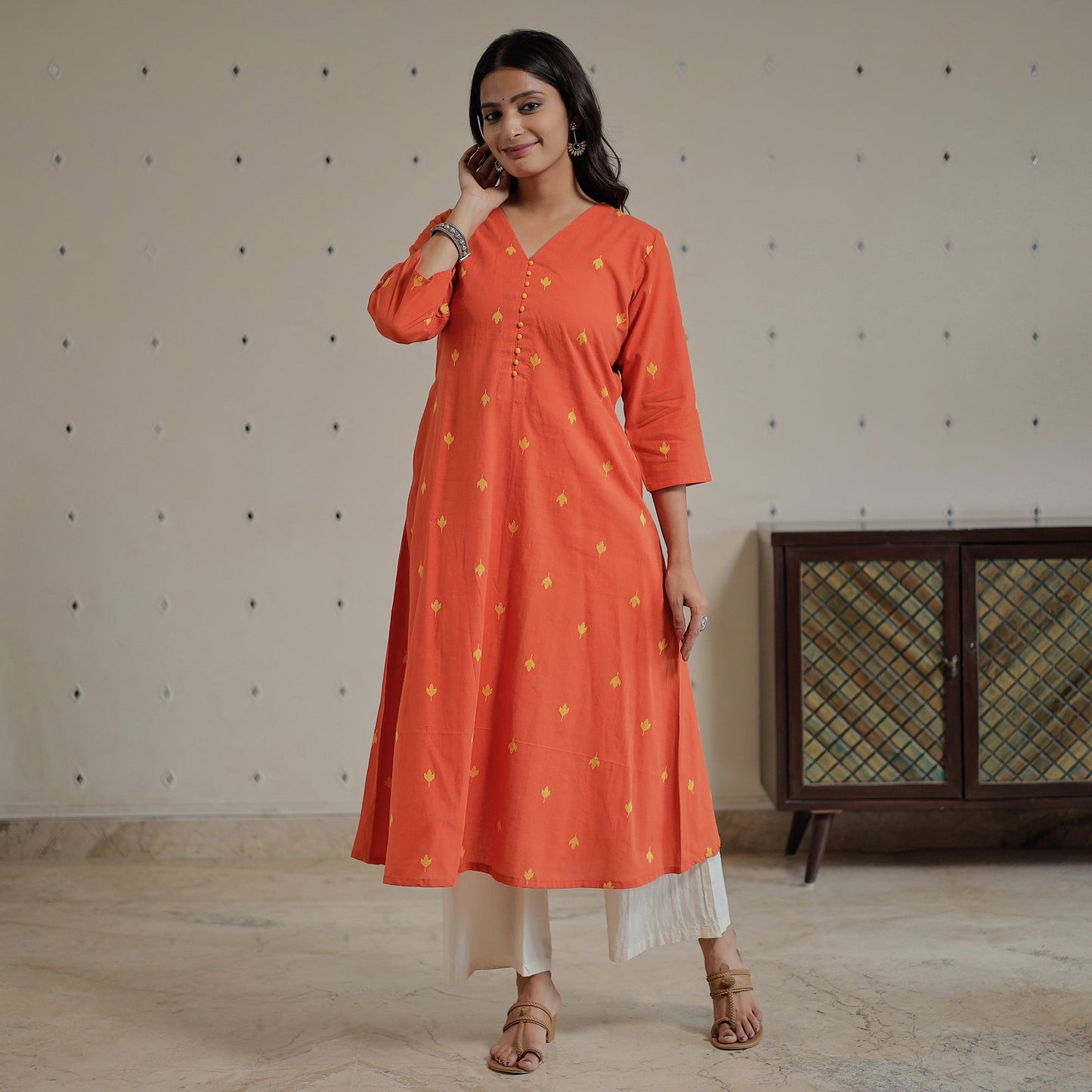 Buy Jacquard Cotton Long Kurta for Women