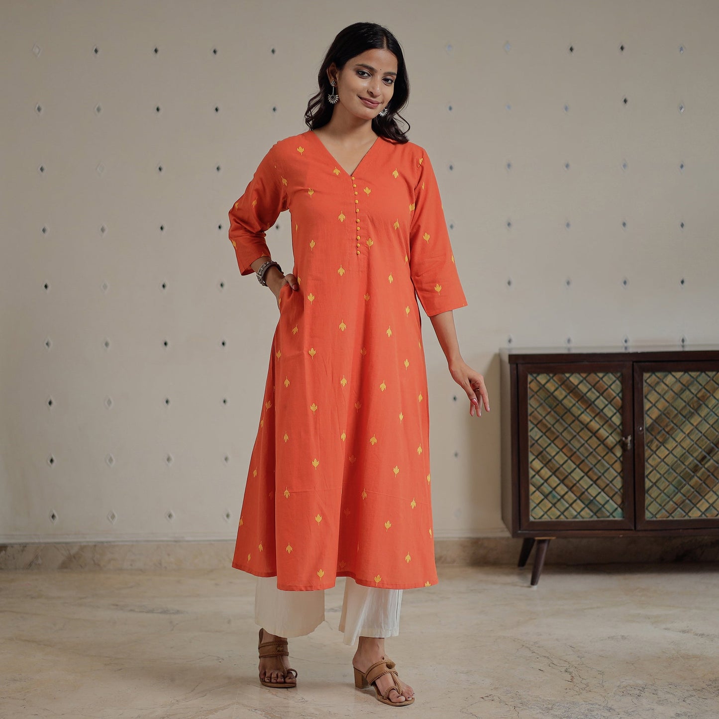 Buy Jacquard Cotton Long Kurta for Women